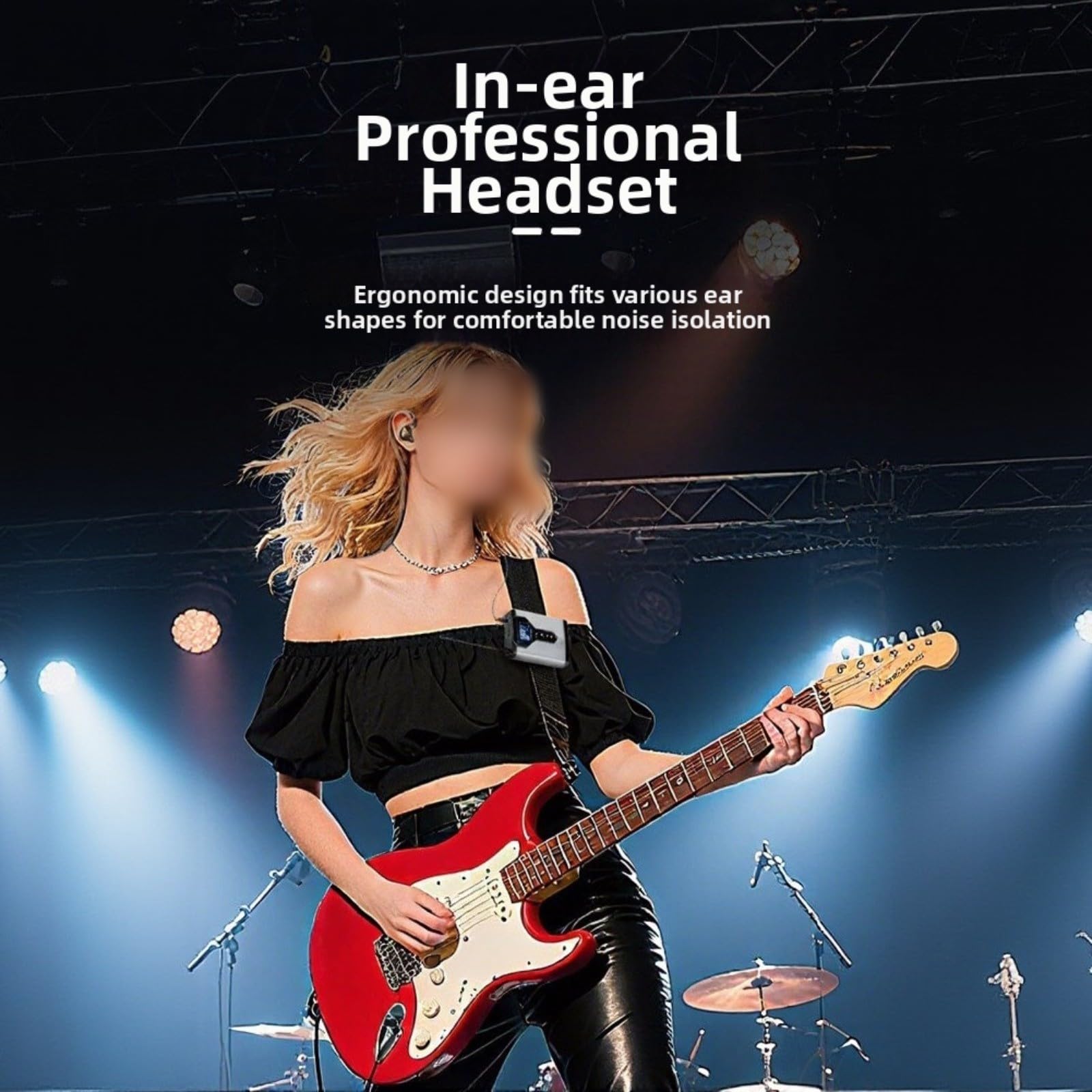 Kit di monitoraggio in-ear wireless in lega di alluminio per 1 trasmettitore e 2 ricevitori, audio professionale per musicisti di palcoscenico prove di banda (1 a 2)