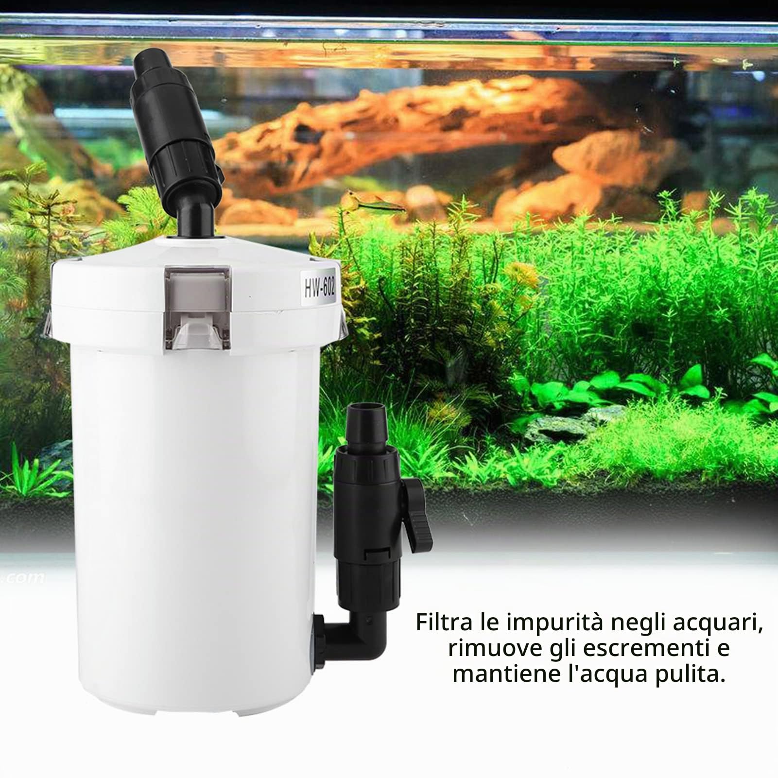 lyrlody Filtro Esterno per Acquario Regolabile, Filtro Acquario Silenzioso Filtro Esterno Autoinnescante per Acquari, Secchio Filtro per Acquario(602 Senza Pompa e Accessori)