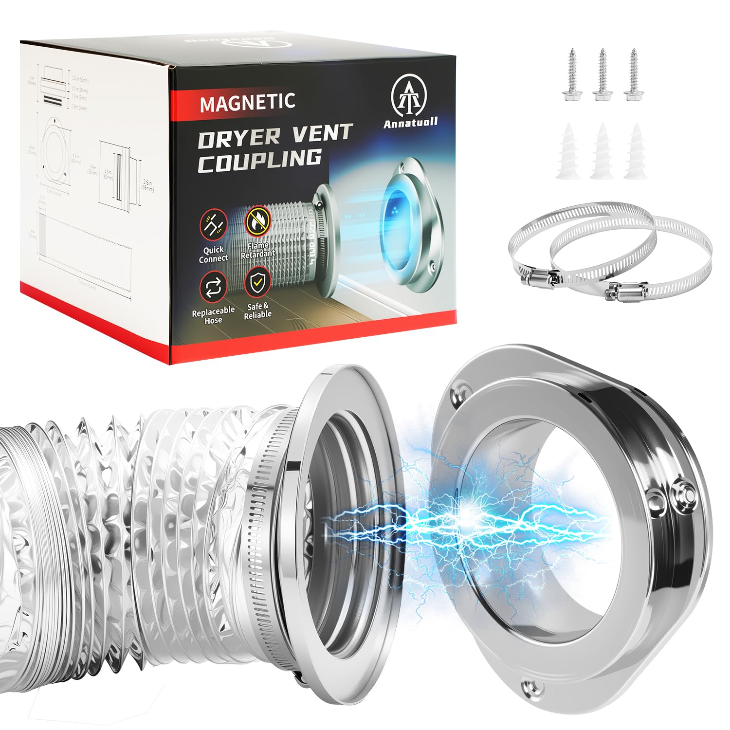 Photo 1 of Annatuoli DV180 Magnetic Dryer Vent Kit, Airtight Seal Magntic Drver Vent Connector Kit, Including 6-Ply Aluminum Foil Duct and 2 Clamps, Easy to Clean Quick Connector