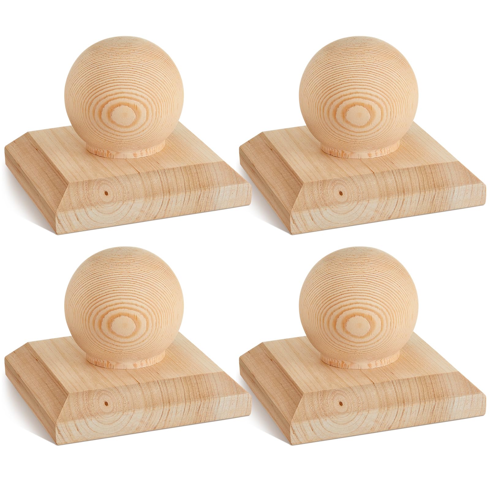Hosuly 4 Pcs 4" x 4" (Actual 3-5/8") Fence Wood Post Cap with Ball Finial
