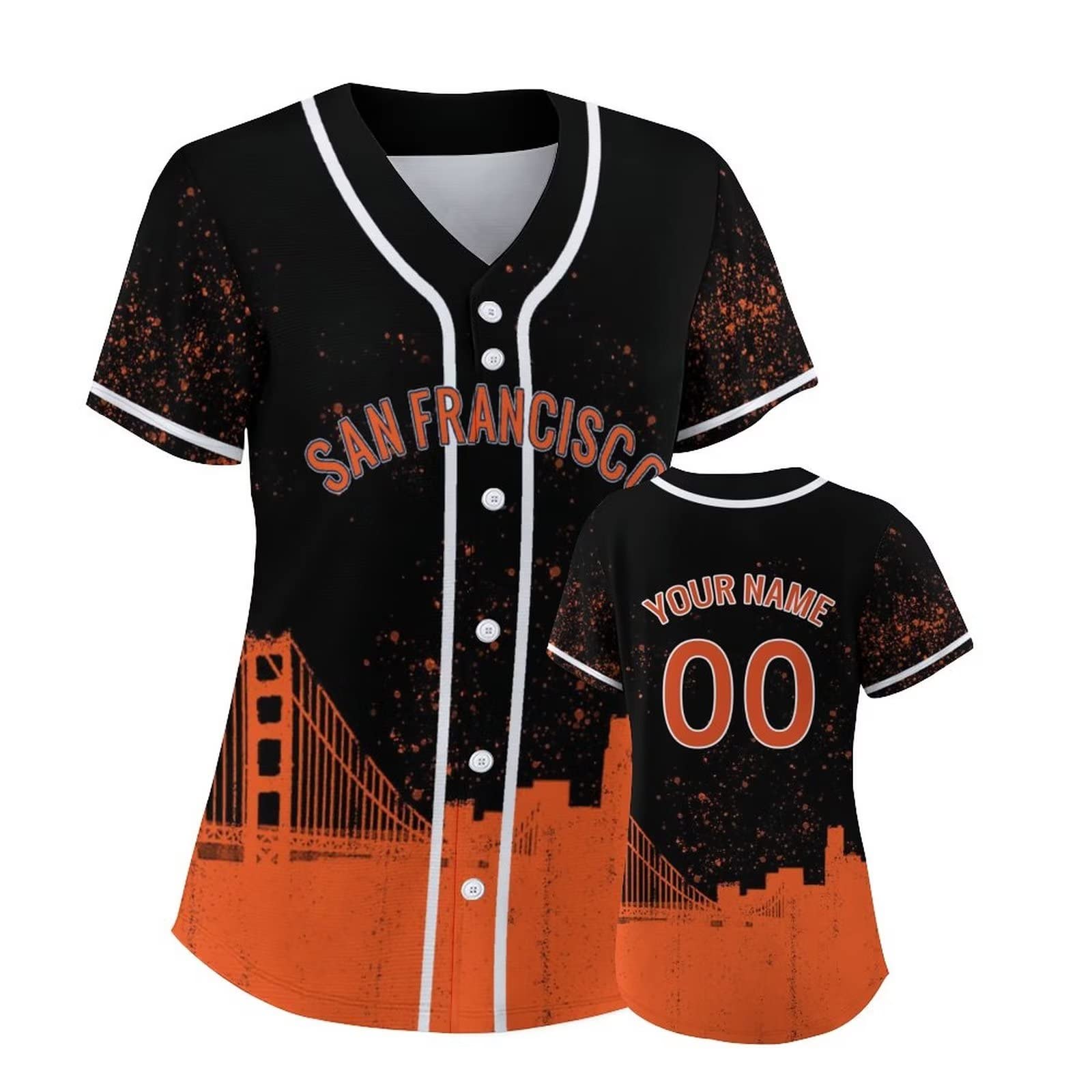 Custom Baseball City Silhouette Jersey Printed or Stitched Personalize Your Name & Number for Fans Gifts Jersey Women Youth Kids S-4XL Black-Orange