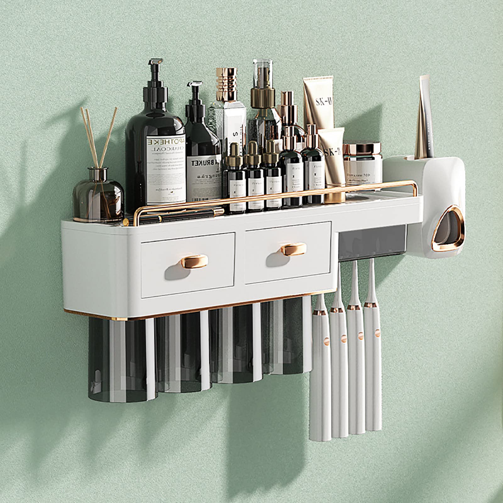 Porta Cepillo de Dientes, Soporte Cepillo de Dientes Eléctrico, Pared Estuche Cepillo Dientes con 4 Ranuras para Cepillos, ABS Organizador Baño sin Taladro para Baño Blanco