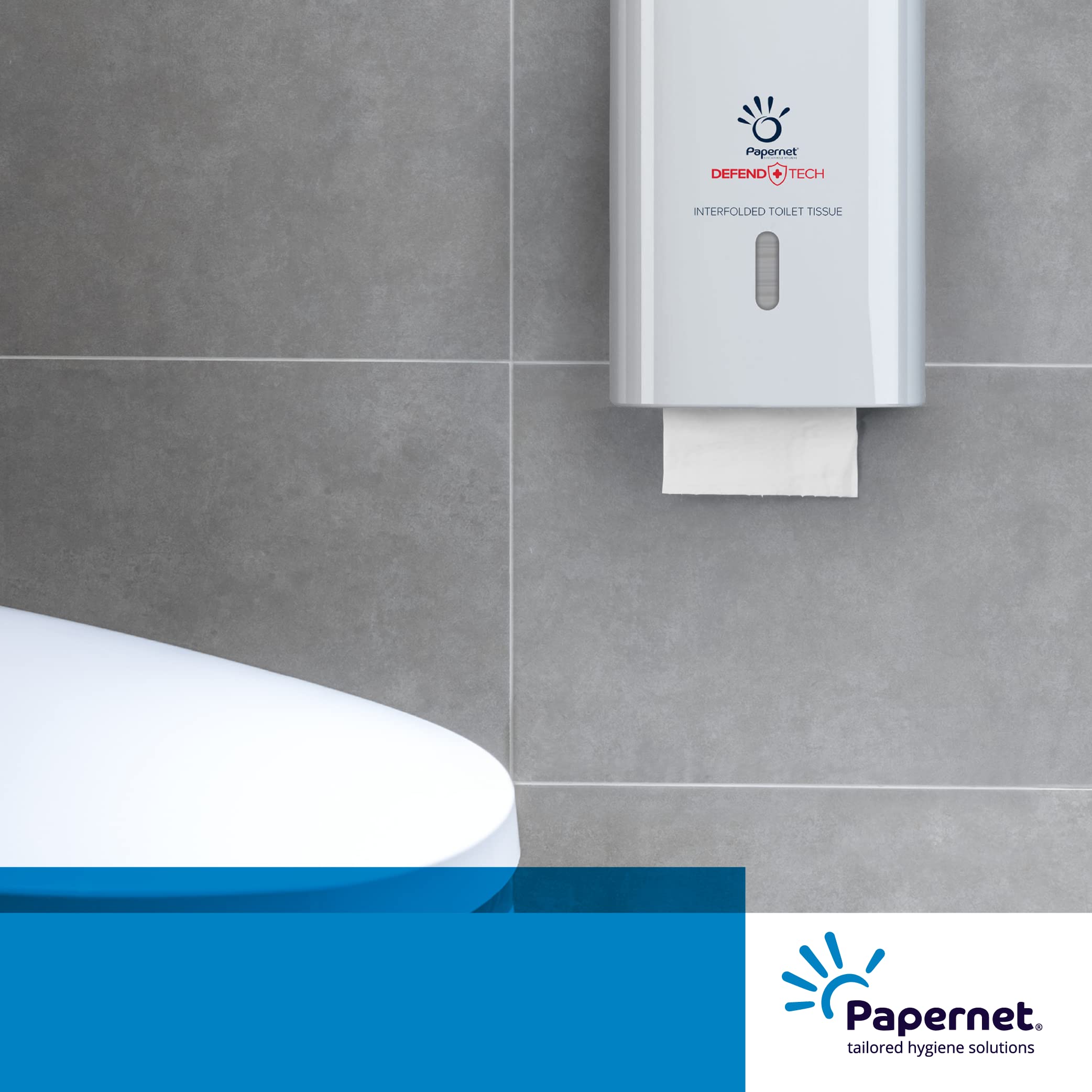 Papernet Defend Tech - Distributeur Papier Toilette Plié | (416147), Réalisé en Plastique Antibactérien, Dimensions 26,5 x 16,5 x 13,5 cm, Capacité Maximale 2500 Services, Blanc