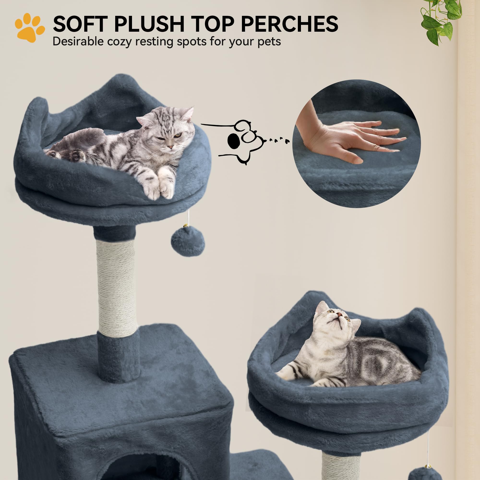 YITAHOME Tall Cat Tree for Indoor Cats, 75 inch Multi-Level Cat Tower with Cat Condos, Top Perches, Sisal Ramp Scratching Posts, Cozy Basket, Hammocks, Large Cat Pet Activity Structure,Pink: 75 inches Dark Grey