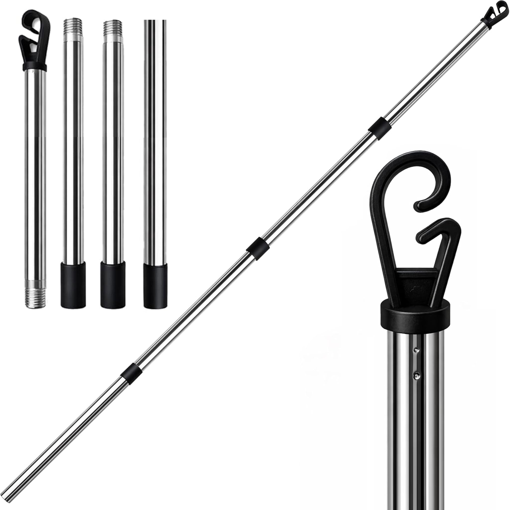 Vivo Technologies Grey 2.4M Stainless Steel Washing Line Pole, Heavy Duty Adjustable Clothes Props For Washing Line Outside, 4-Section Telesopic Clothes Line Prop, Home Garden Washing Poles For Laundry Support Pack Of 1