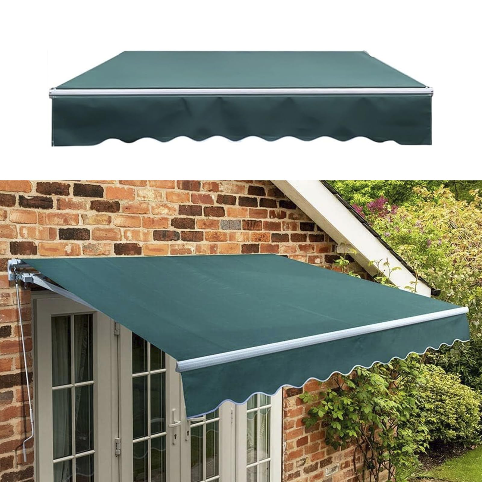 Toile de rechange pour auvent 6x3.5 m en polyester vert imperméable de terrasse