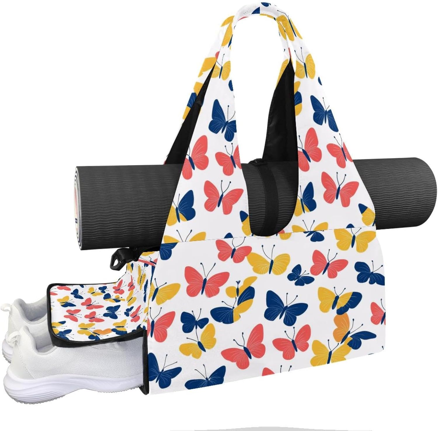 Yoga Mat Bag, Gym Workout Bag with Shoe Compartment, Paris Eiffel Tower Roses Pilates Bag for Women, Quick Access Storage Yoga Tote Bag for Sports Travel Office
