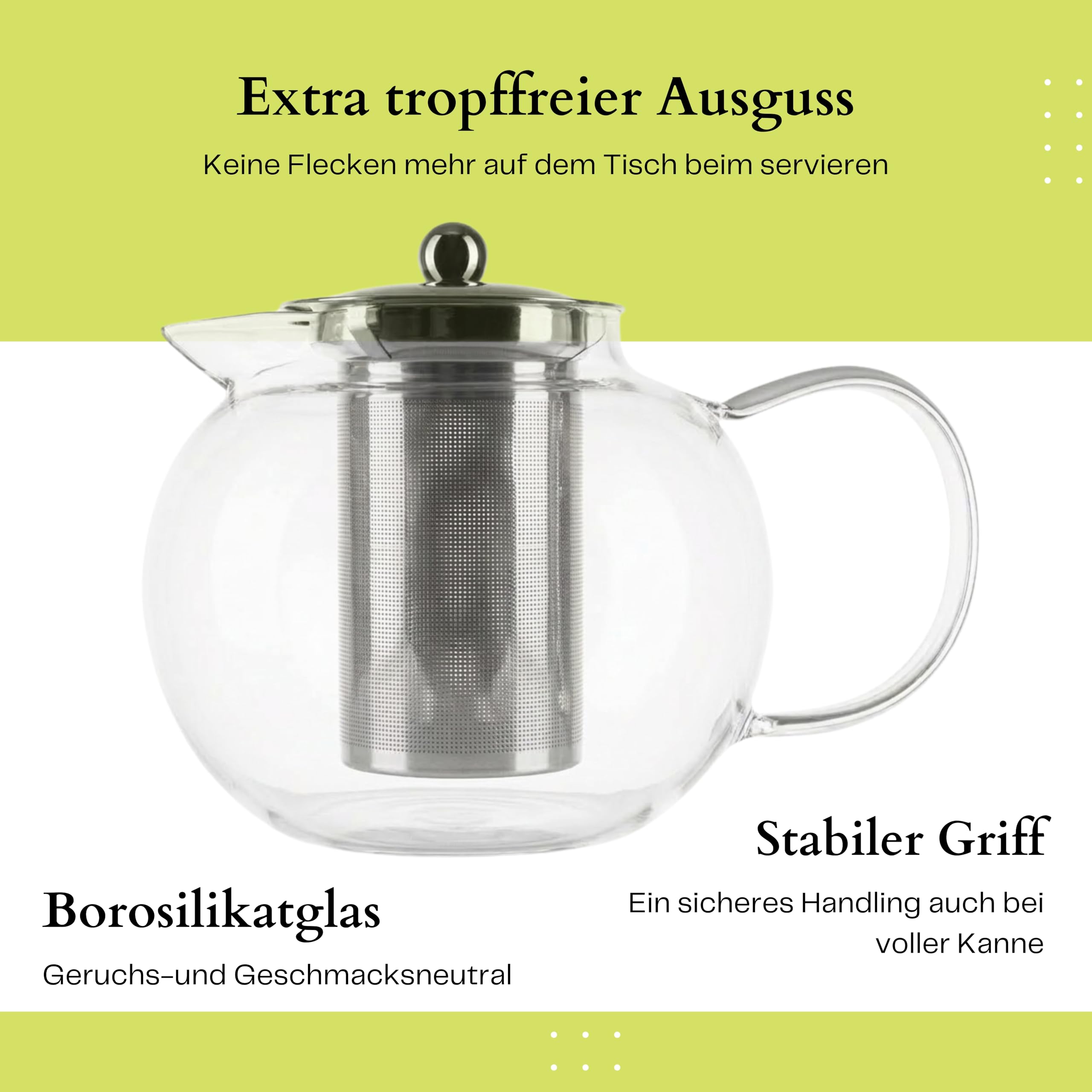 Teekanne Glas 1300ml mit Edelstahl Siebeinsatz – Glasteekanne aus Borosilikatglas für losen Tee, Kräutertee & Früchte – tropffrei, hitzebeständig & spülmaschinenfest - Teezubereiter mit Sieb - DAGAZEN