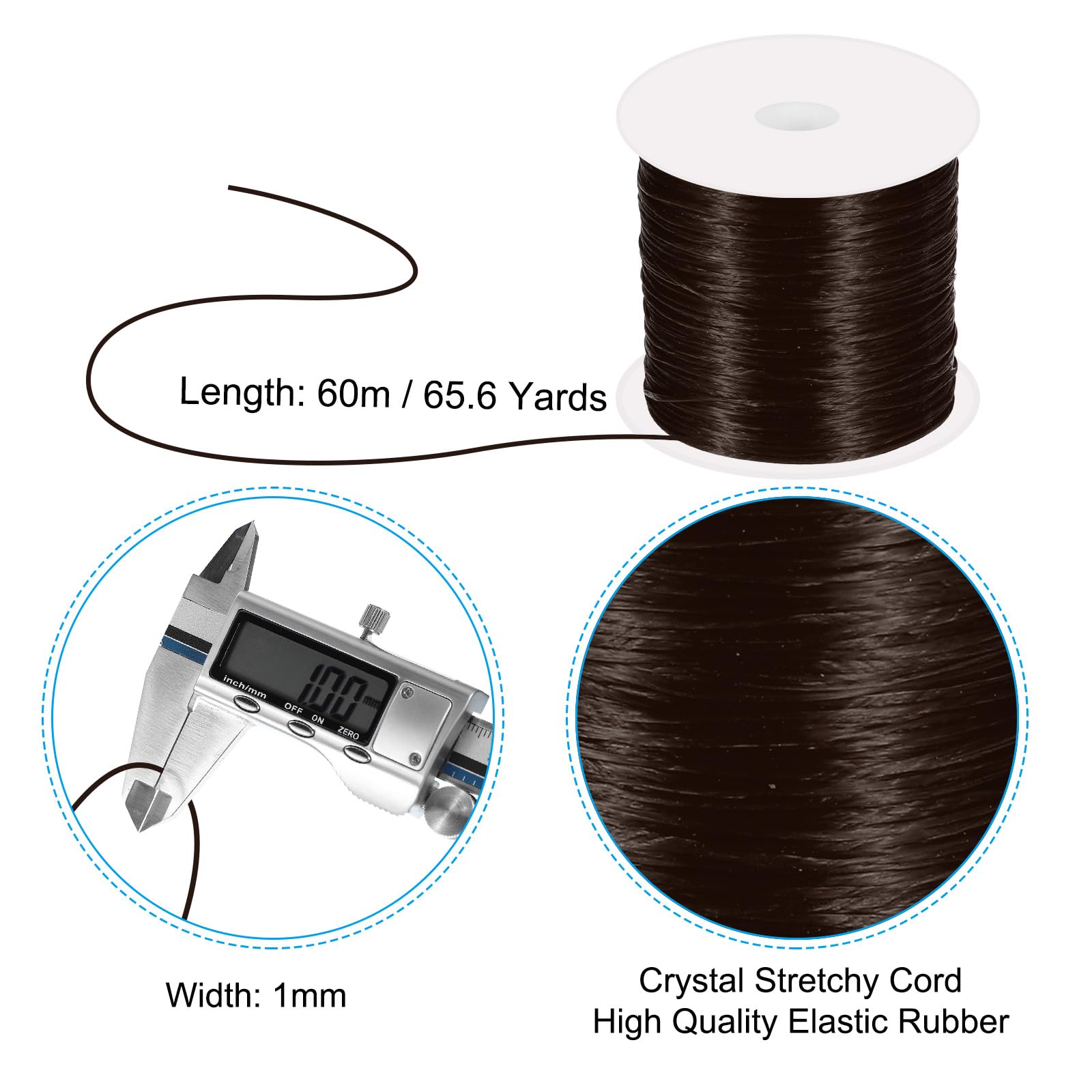 PATIKIL 66 Yard Flat Stretchy Bracelet String, 1mm Elastic Rubber Brown, 60m - Image 2