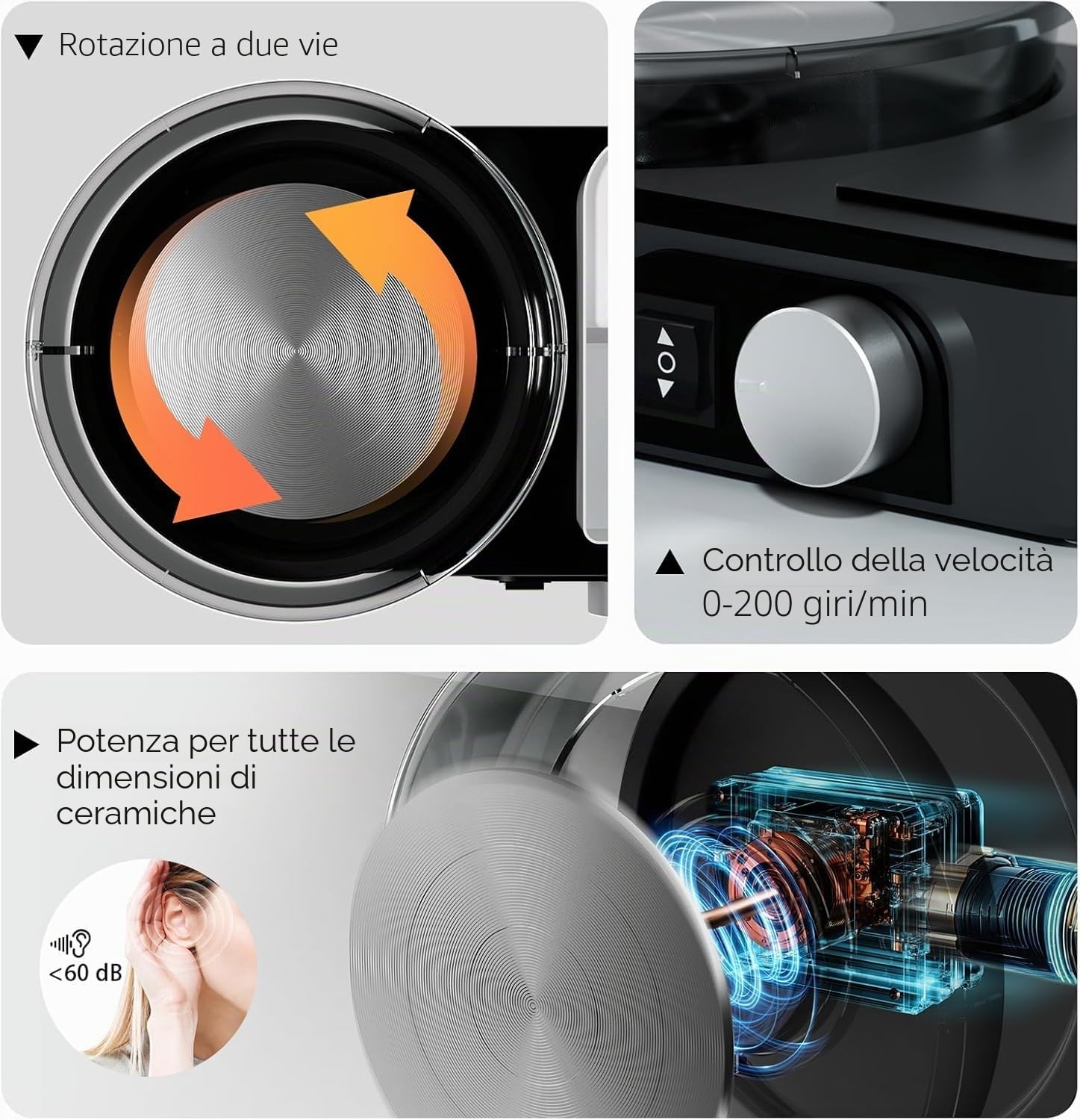 Tornio per Ceramica Elettrico per Principianti e Professionisti – Kit Ceramica Completo per Casa con 1kg di Argilla, 0-200 RPM e Accessori, Macchina Professionale per Progetti Fai da Te