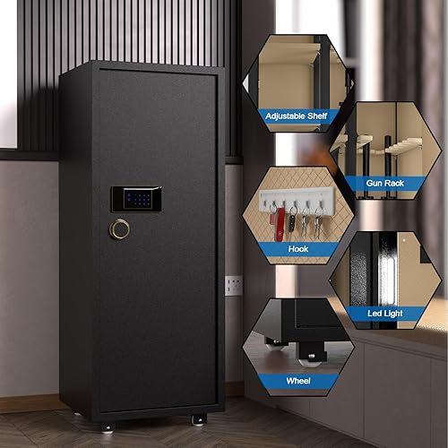 Miniatura 6 de TIGERKING Caja fuerte grande para armas de 6-8, para rifle y pistola en casa, armarios para rifles y escopetas con 3 estantes extraíbles