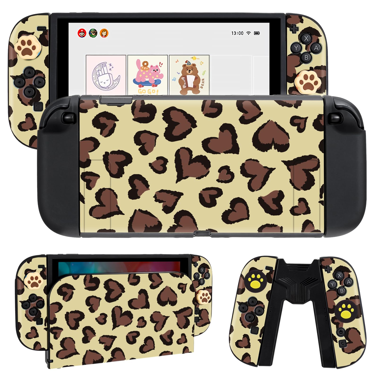 DLseego Protective Case Compatible with Switch 2,Heart Leopard TPU Dockable Soft Cover with Switch 2 Dock Case,Handle Cover and 4PCS Thumb Grips,Pink — view 8