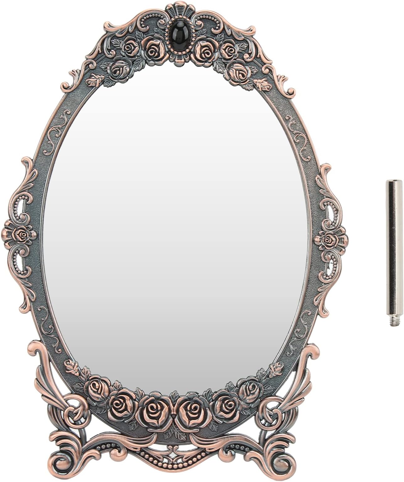 HEEPDD Makeup Mirror, Floral Embossed Beaded Edges Clear Image Functional Vintage Mirror Decoration Retro Desktop Makeup Mirror Desk Decoration(Copper Mirror)