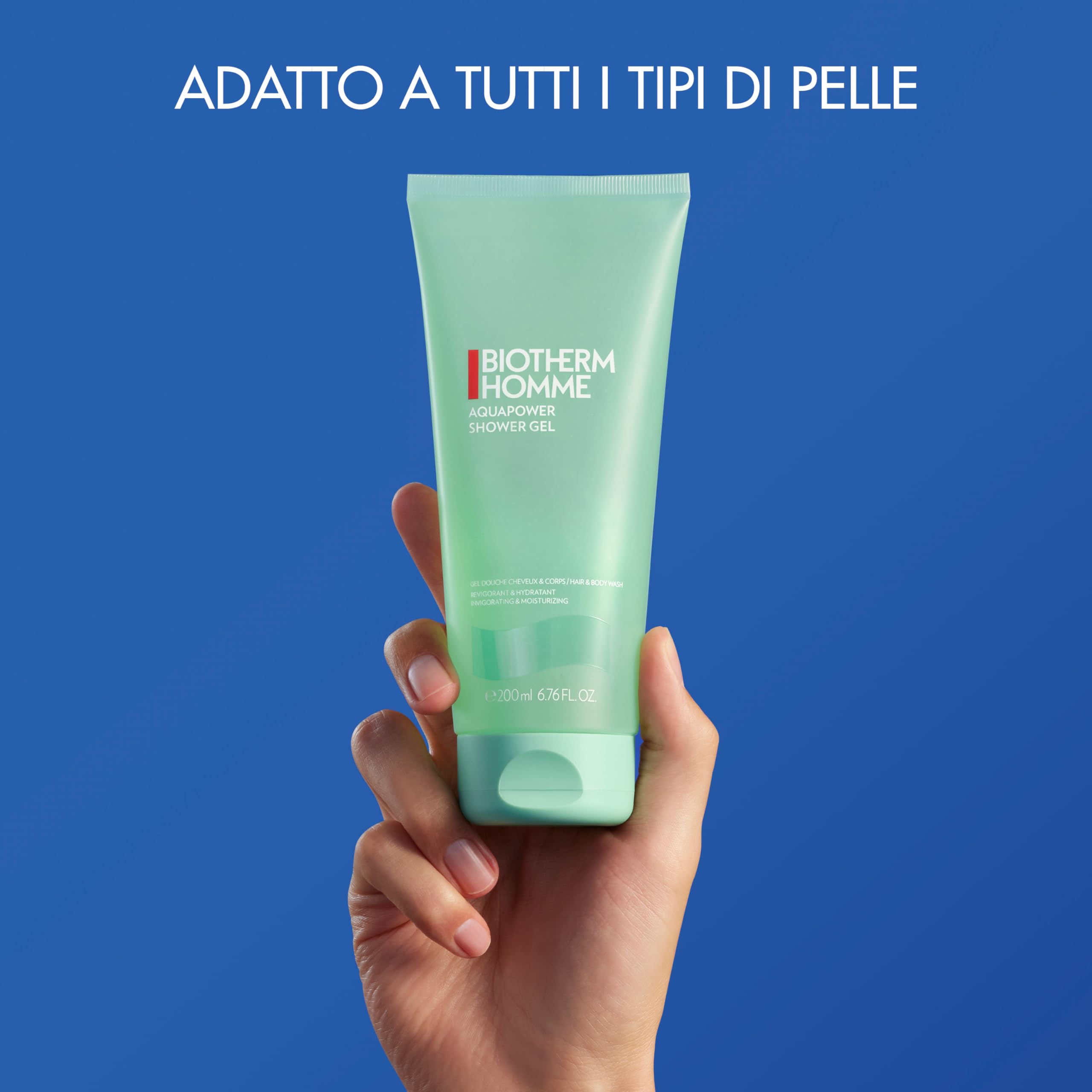 BIOTHERM HOMME Aquapower Shower Gel, Gel Doccia Rivitalizzante, Per Corpo e Capelli, Pelle Idratata e Rinvigorita, Con Life Plankton e Acido Salicilico, Azione Rinfrescante e Detossificante, 200 ml