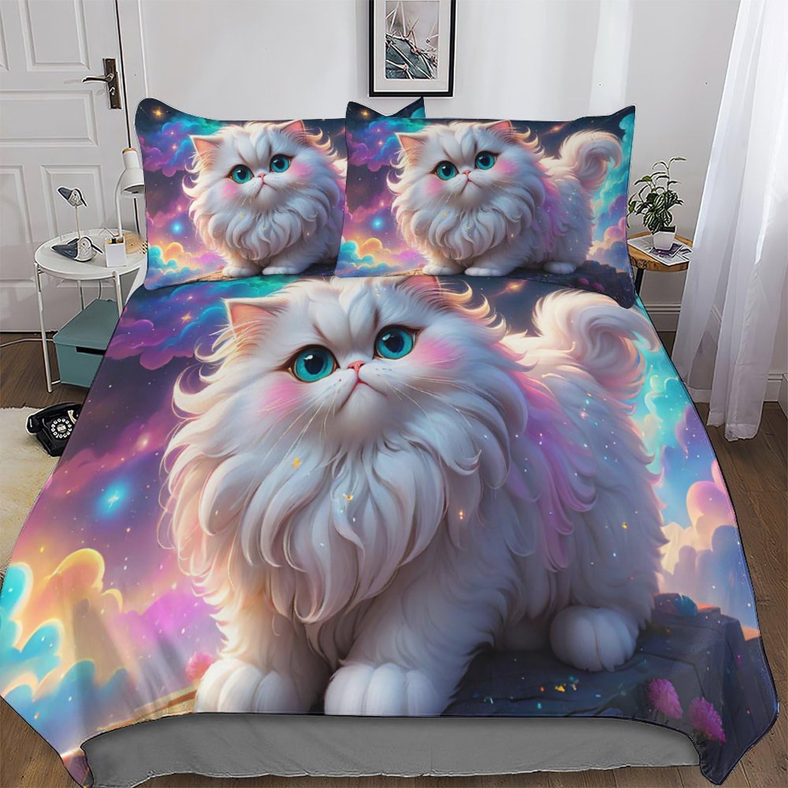 Housse de couette motif chat 3D double, le cadeau idéal en microfibre ultra douce