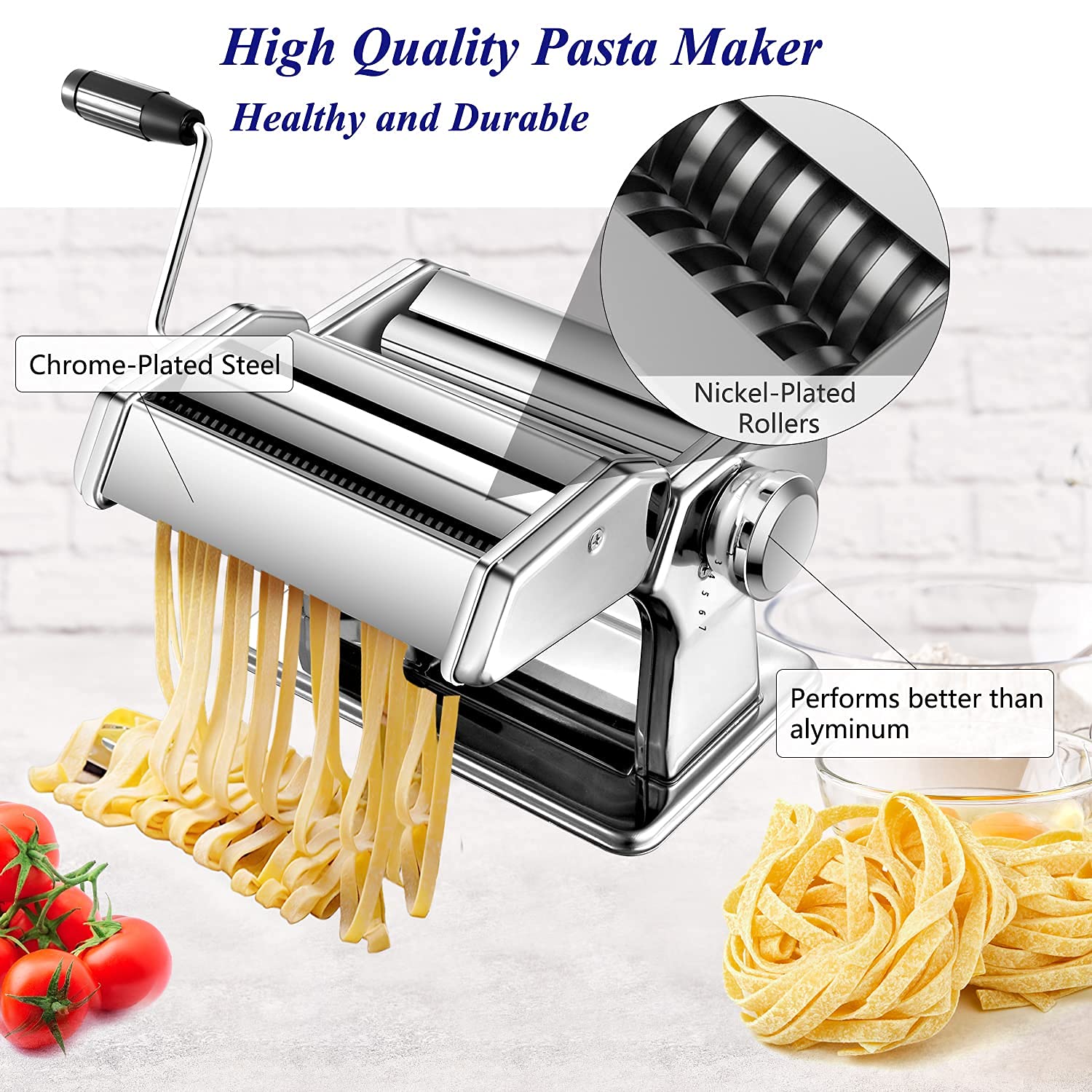 Machine À Pâtes Manuelle, 150 Rouleaux Avec 6 Réglages D'épaisseur Pour Faire Des Nouilles Fraîches Ou Des Boulettes, Set Cadeau De Cuisine Silver