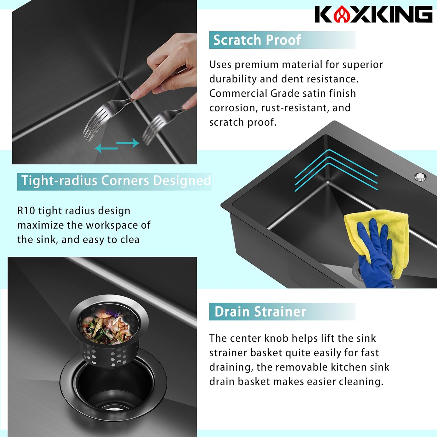 33x22x9 Inch Drop In Deep Single Bowl Kitchen Sink (Topmount), 16 Gauge SUS304 Stainless Steel Black Modern Handmade Sink