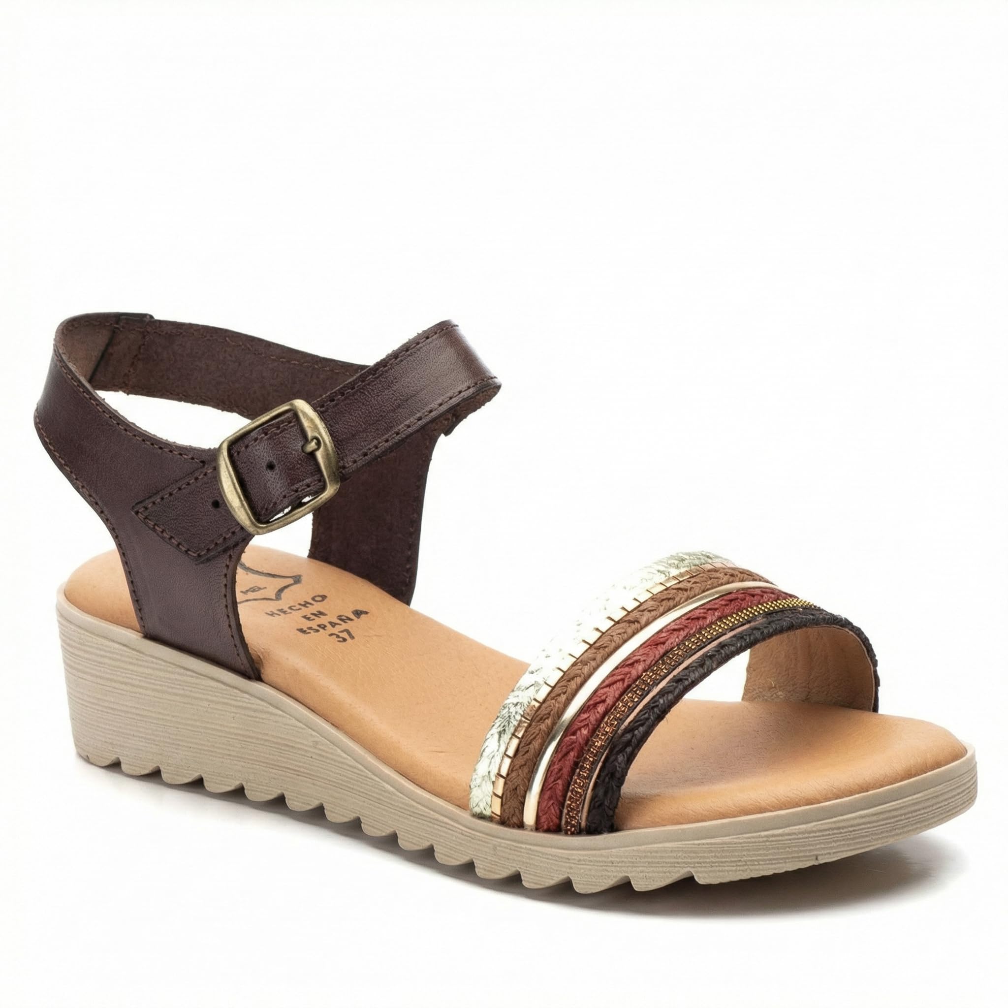 NOESLOMISMO BY DILEMA Sandalias Cómodas de Cuña Baja para Mujer | Tiras Trenzadas Multicolores