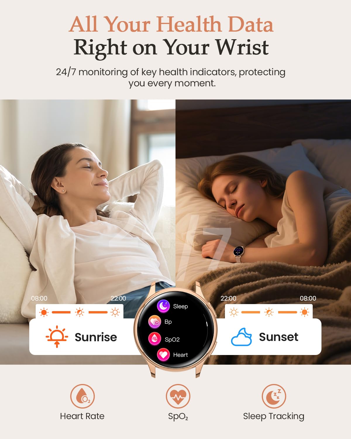 Smartwatch Damen, 1.27" HD Fitnessuhr mit Telefonfunktion, Menstruationszyklus, 120+ Sportmodi, 24H Pulsuhr, 24H SpO2, Schlafmonitor, Kalorien, Fitness Tracker, IP68 iOS Android Roségold