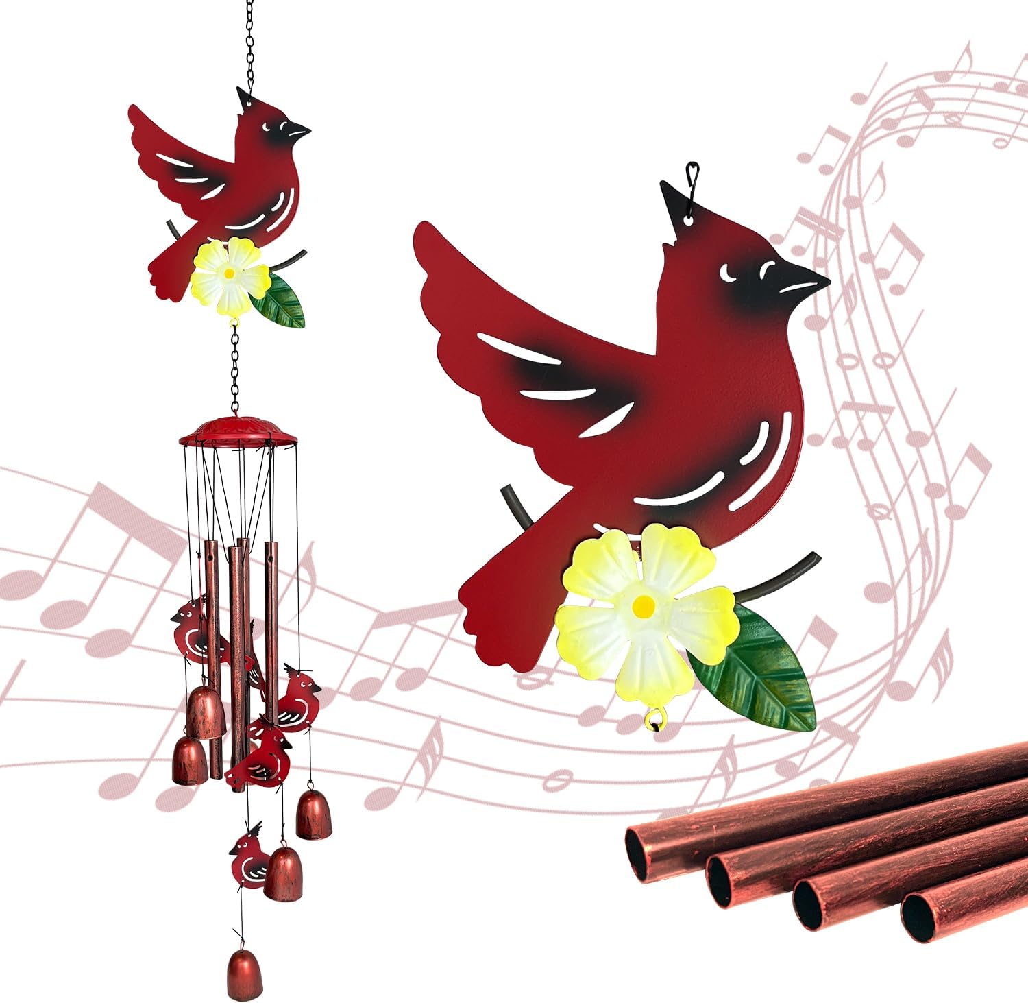 HONGLAND Wind Chimes for Outside,34" Hanging Metal Cardinal Windchimes Outdoor,Unique Memorial Wind Chimes for Mom/Grandma,Home Decorative Ornaments for Garden, Patio, Yard Decor