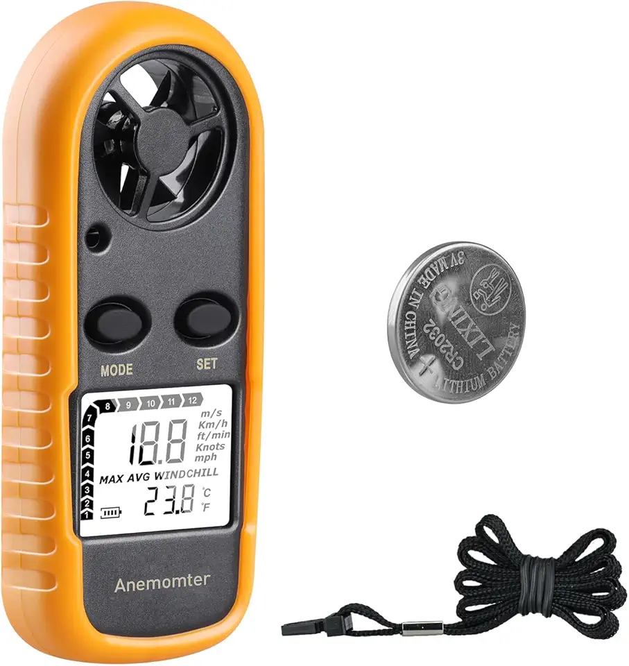 XRCLIF Anemômetro Digital Portátil, Medidor de Velocidade Do Vento, Medidores de Vento, Medidor de Velocidade de Fluxo de Ar para Medir A Sensação Térmica, Velocidade, Medidor de Vento, Termômetro Par