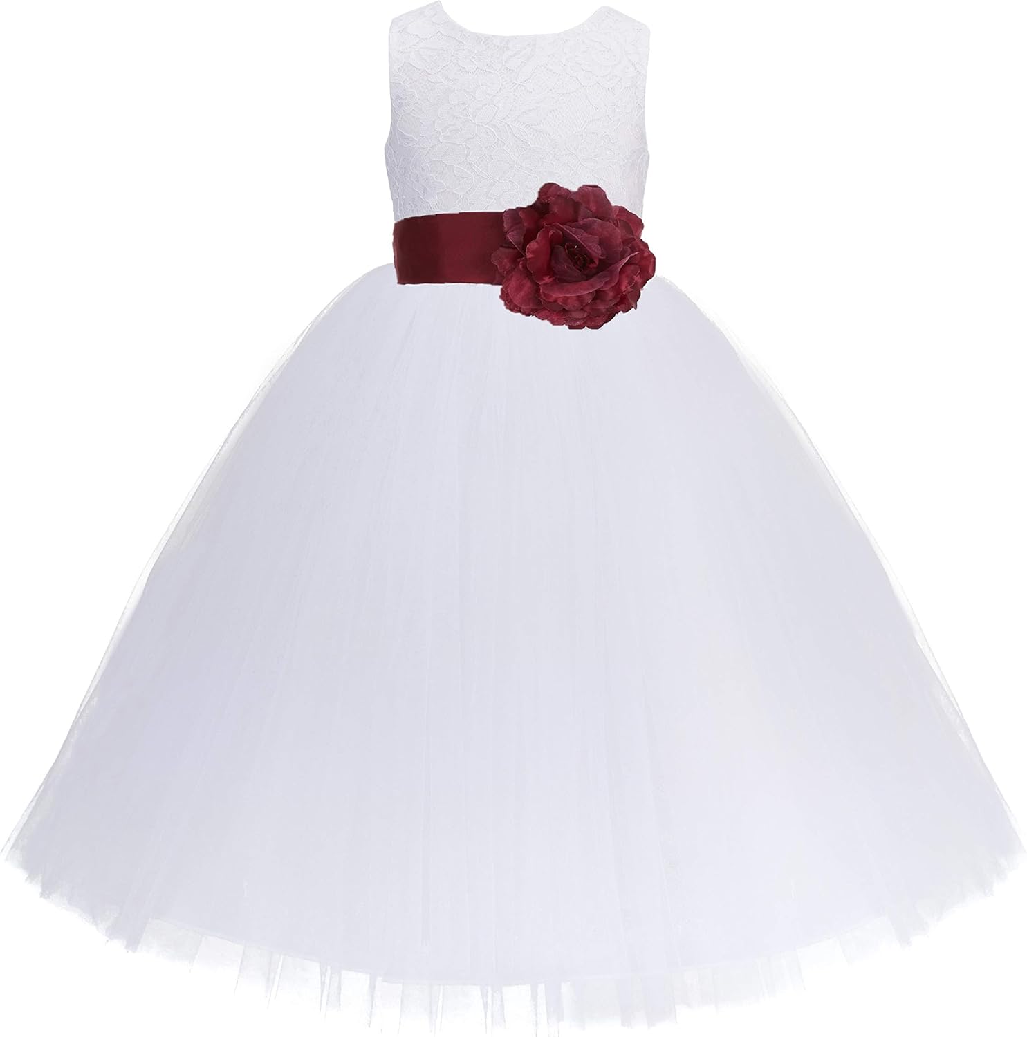 Floral Lace Heart Cutout Ivory Flower Girl Dress Junior Bridesmaid Pageant Gown