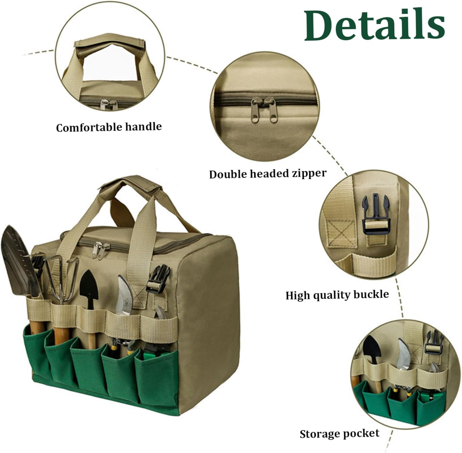 Garden Stool, Folding Garden Seat with Detachable Storage Bag, Multi-Pocket Gardening Bench, Portable Zipper Gardener Tool Seat for Adults