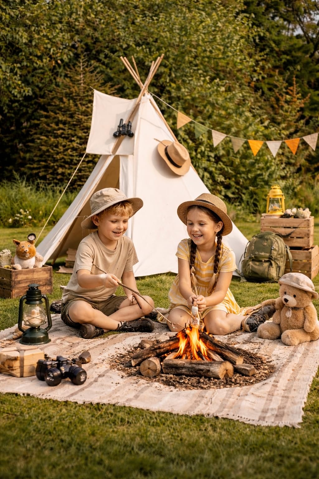Kinder Tipi Kinderzelt Indianer Spielzelt Spielhaus Zelt Tipi Zelt, Naturfarben, Baumwolle