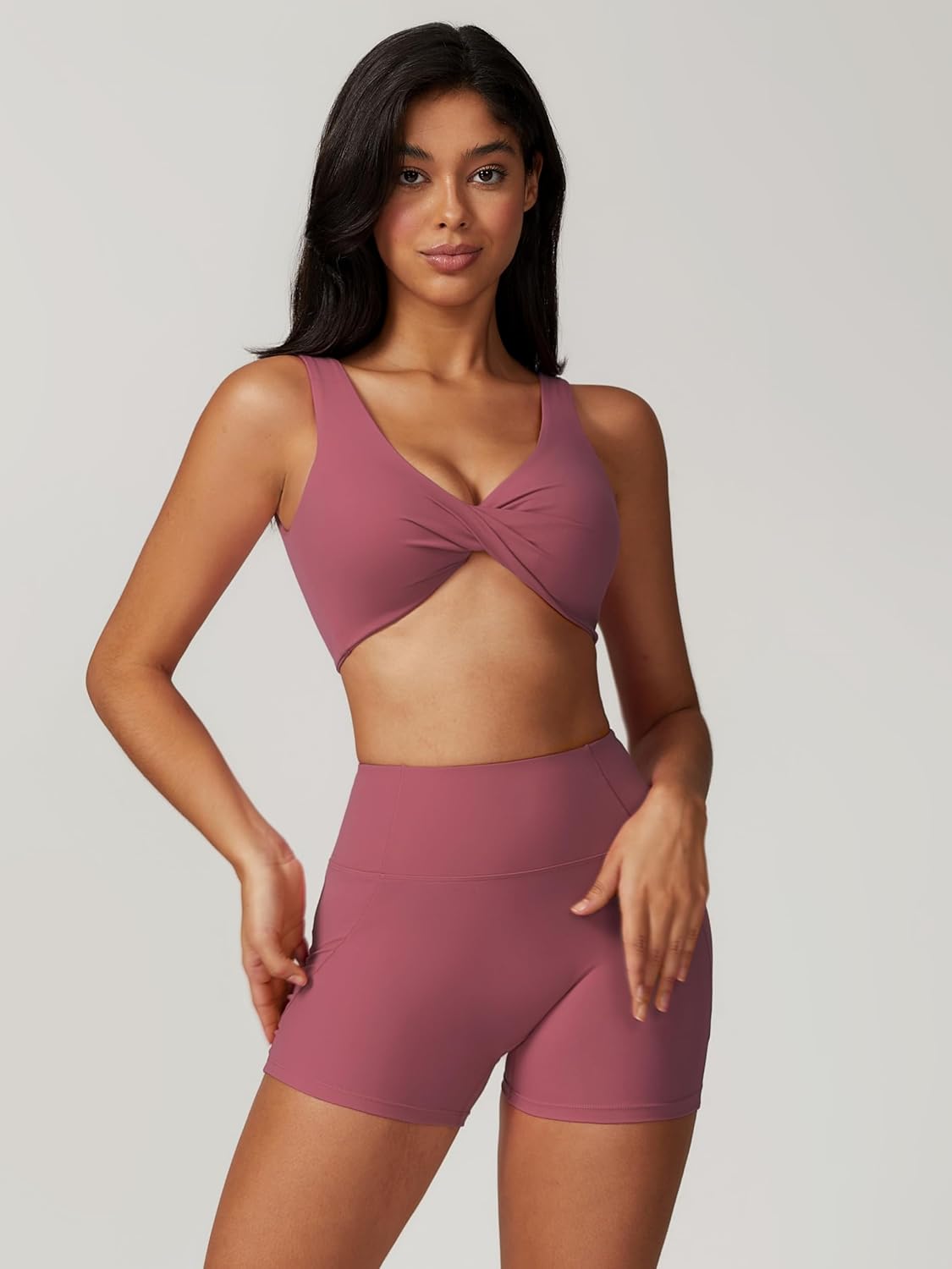 ABOCIW Workout Sets for Women Twist Front Cross Back Sports Bra High Waist Biker Shorts 2 Piece Yoga Outfits