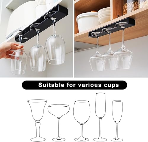 Miniatura 9 de Soporte para copas de vino, paquete de 4, organizador de copas colgantes, almacenamiento debajo del gabinete, color blanco