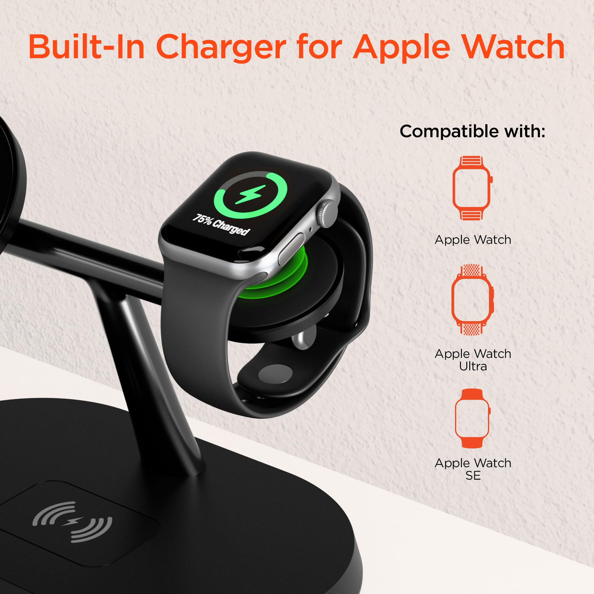 Magsafe - Supporto di ricarica wireless 3 in 1, stazione di ricarica da 15 W, con dock di ricarica veloce per iPhone, supporto magnetico per Apple Watch, tappetino di ricarica per AirPods