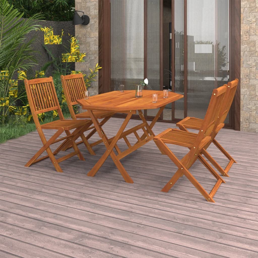 IKAYAA Mesa y 4 Sillas Plegables de Madera Acacia Comedor Jardin Juego de Comedor Patio Terraza Balcón Conjunto Jardín Exterior de Madera