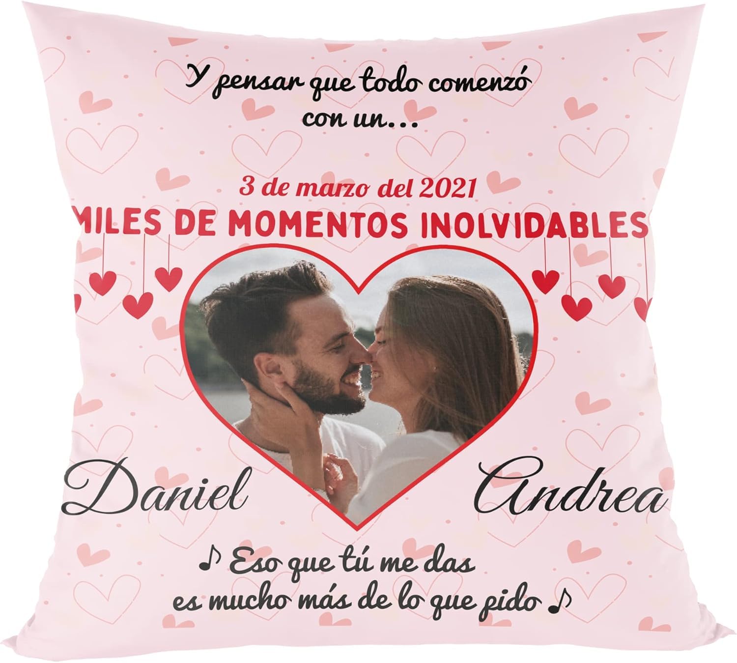 Cojín Personalizado para Parejas con Fechas y Frases. 2 Caras. Relleno Incluido. Varias Medidas. Regalo Original para Parejas, Bodas, Aniversarios, San valentín. (Foto y Fecha, 50x50)