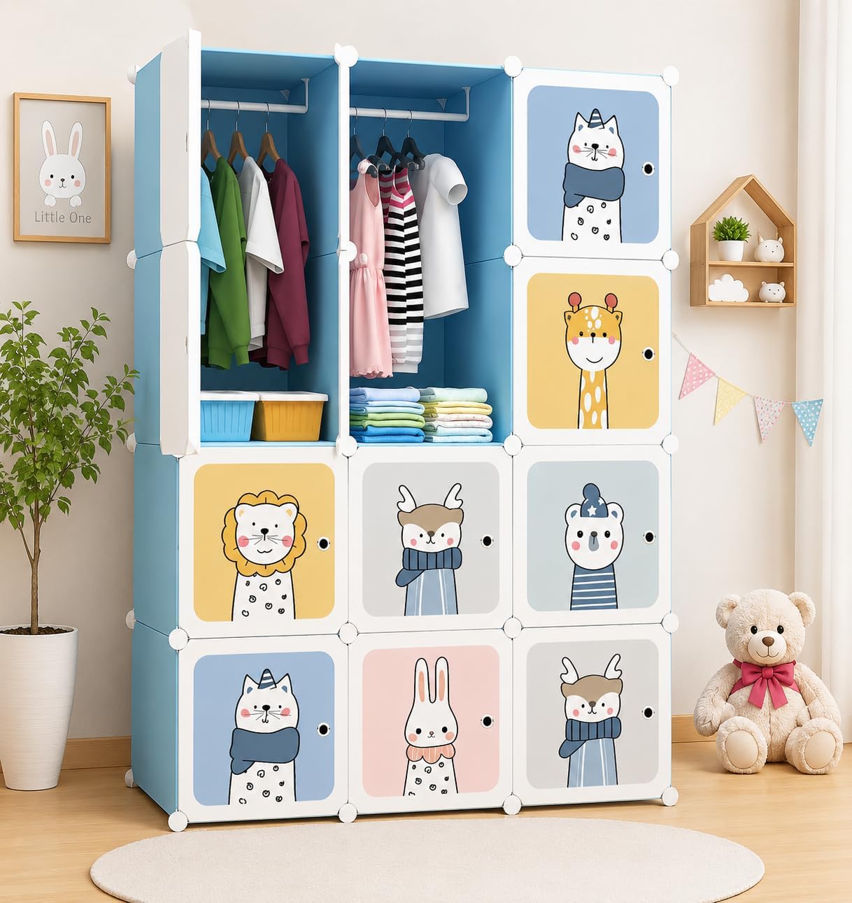 Ticoh 12 Door Plastic Wardrobe for Kids - Cupboard for Clothes Storage Rack, Almirah for Clothes, Baby Collapsible Wardrobe, Multi-Purpose Kids Storage Organizer for Books,Toy (Blue-KTF1, 12-Door)