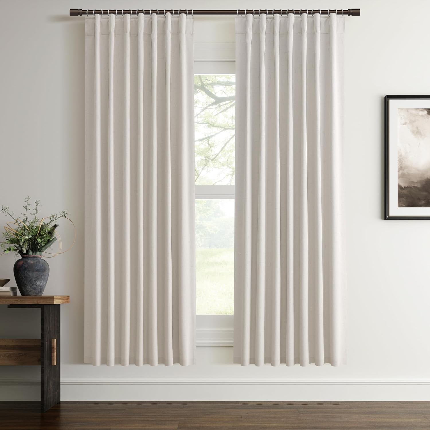 Black Out Curtains 72 Inch Long 6 ft Length 2 Panel Set Cute Blackout Cream Beige Linen Look Living Room Darkening Window Drape for Bedroom Thermal Insulated Curtain for Summer UV Cooling 52x72