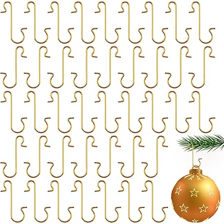 100 Pack Christmas Ornaments Hooks, Gold Hooks for Holiday Decorations