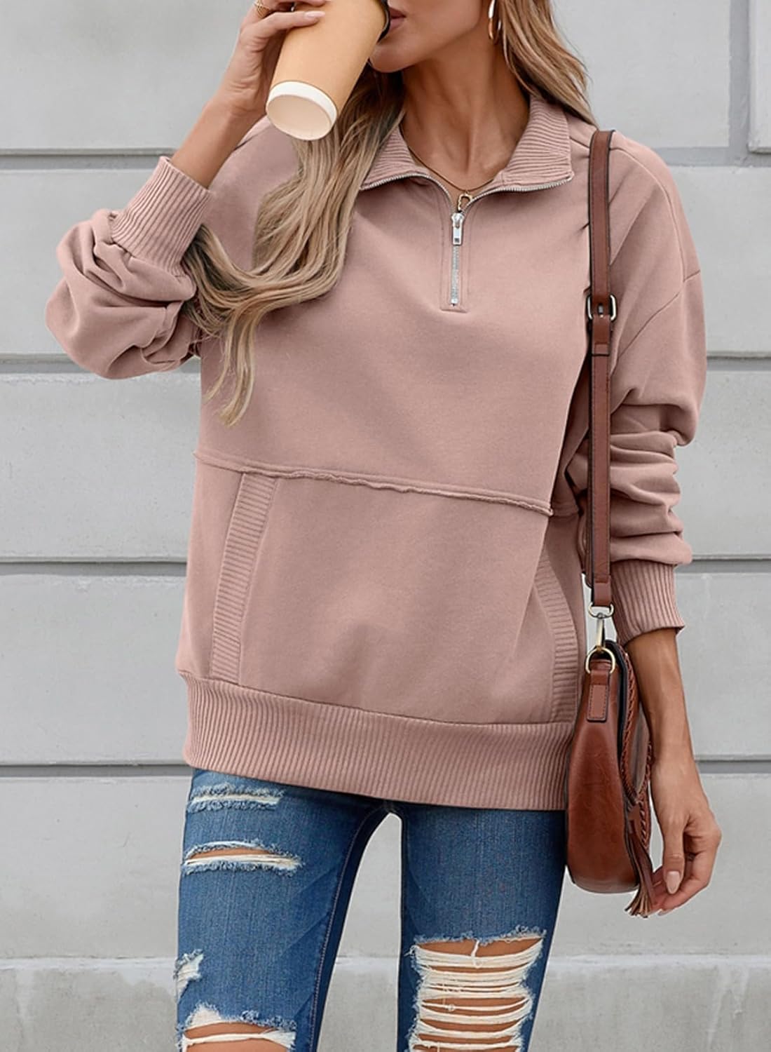 SHEWIN Womens Sweatshirt Casual Long Sleeve Half Zip Pullover Lightweight Sweatshirts Tops Fall Fashion Outfits 2025