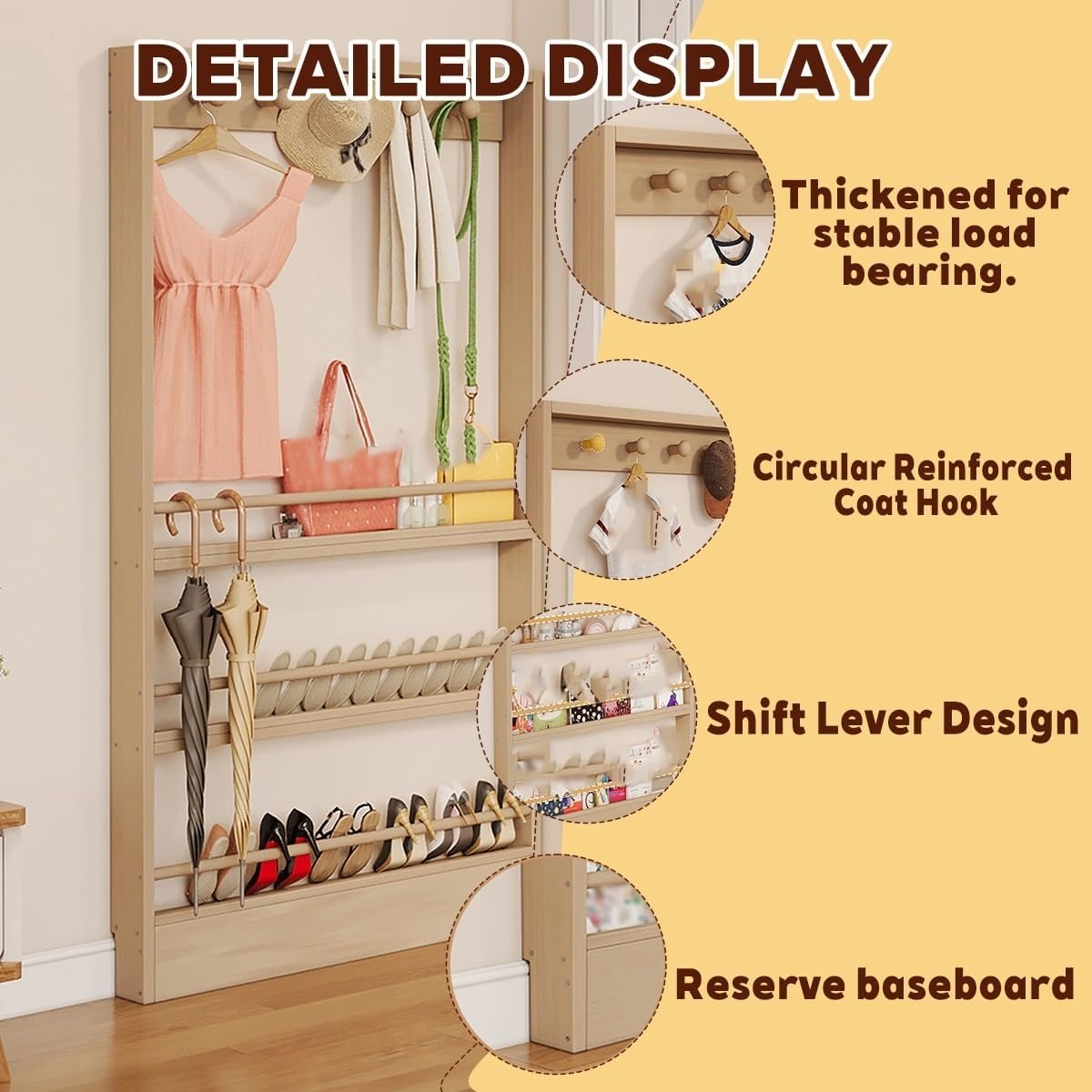 Behind the Door Bookshelf,Kids Behind the Door Storage Shelf with Hooks,Wooden Slim wall Shelf,for Books, Toys, and More(27.5x3.9x70in)