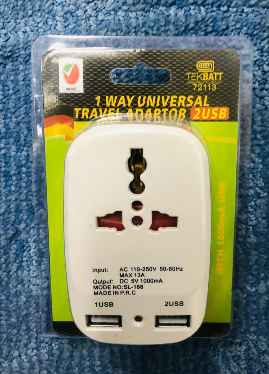 TEKBATT 1 WAY UNIVERSAL TRAVEL ADAPTOR 2USB