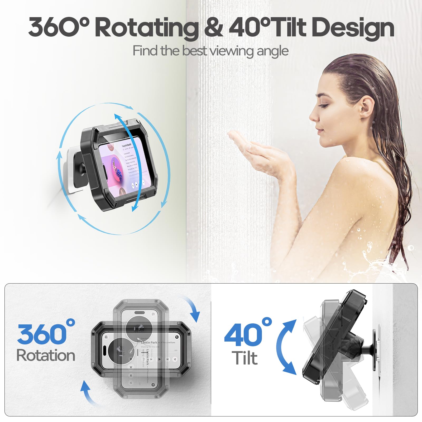 KDD Handyhalterung Dusche, Wasserdichter Handy Halter 360° Drehbar, Verstellbare Duschehalterung für Bad & Küche, Beschlagfreie Wandhalterung für 4-6.7“ Smartphone