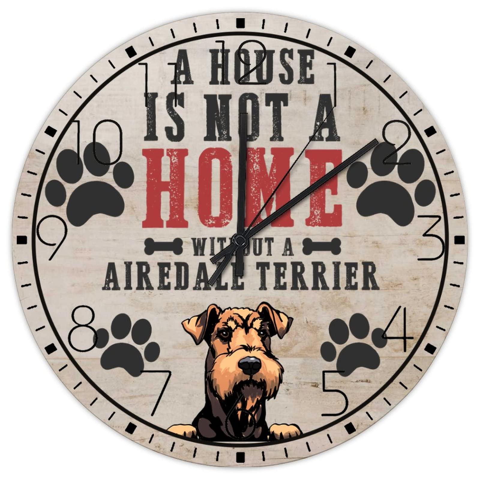 Horloge murale silencieuse en bois de 38 cm décor de salon motif chien