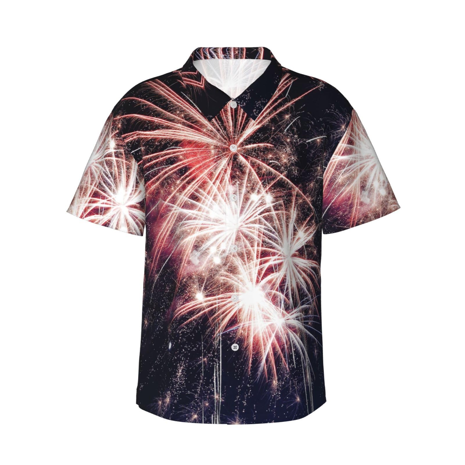 Explosion Firework Mens Hawaiian Shirts Short Sleeve Button Down Tropical Shirt Summer Holiday Beach Aloha Hawaii Shirt, Black, XL