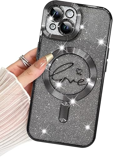 Miniatura 1 de BITOBE Funda diseñada para iPhone 15 Plus, diseño de corazón de amor, compatible con Magsafe suave chapado de TPU de lujo, brillante, a prueba de