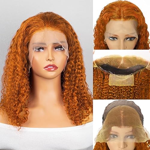Miniatura 2 de Pelucas de cabello humano ondulado profundo con encaje frontal de 16 pulgadas, color naranja 13x4, rizado HD, peluca de cabello humano prearrancado