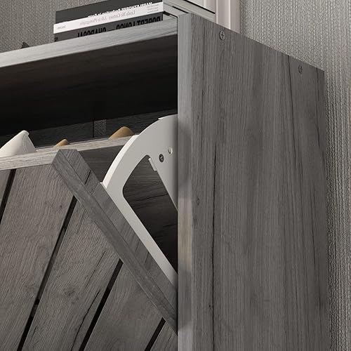 Miniatura 6 de Hitow Armario de almacenamiento de zapatos, armario estrecho para zapatos con 3 cajones y puertas de persiana, zapatero independiente para entrada