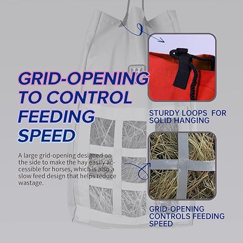 Harrison Howard Premium Durable Adjustable Horse Slow Feed Hay Bag Waterproof Large Capacity Purple(Red)