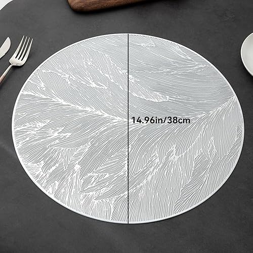 Miniatura 2 de Juego de 6 manteles individuales redondos de vinilo, lavables y lavables para decoración de mesa del hogar, boda, fiesta (estilo C)