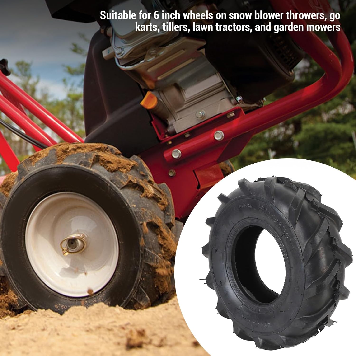 Tubeless Tire, 6 Inch Wheel Tire, Tubeless Vacuum Tire for Snow Blower, Go Kart, Tiller, Lawn Tractor