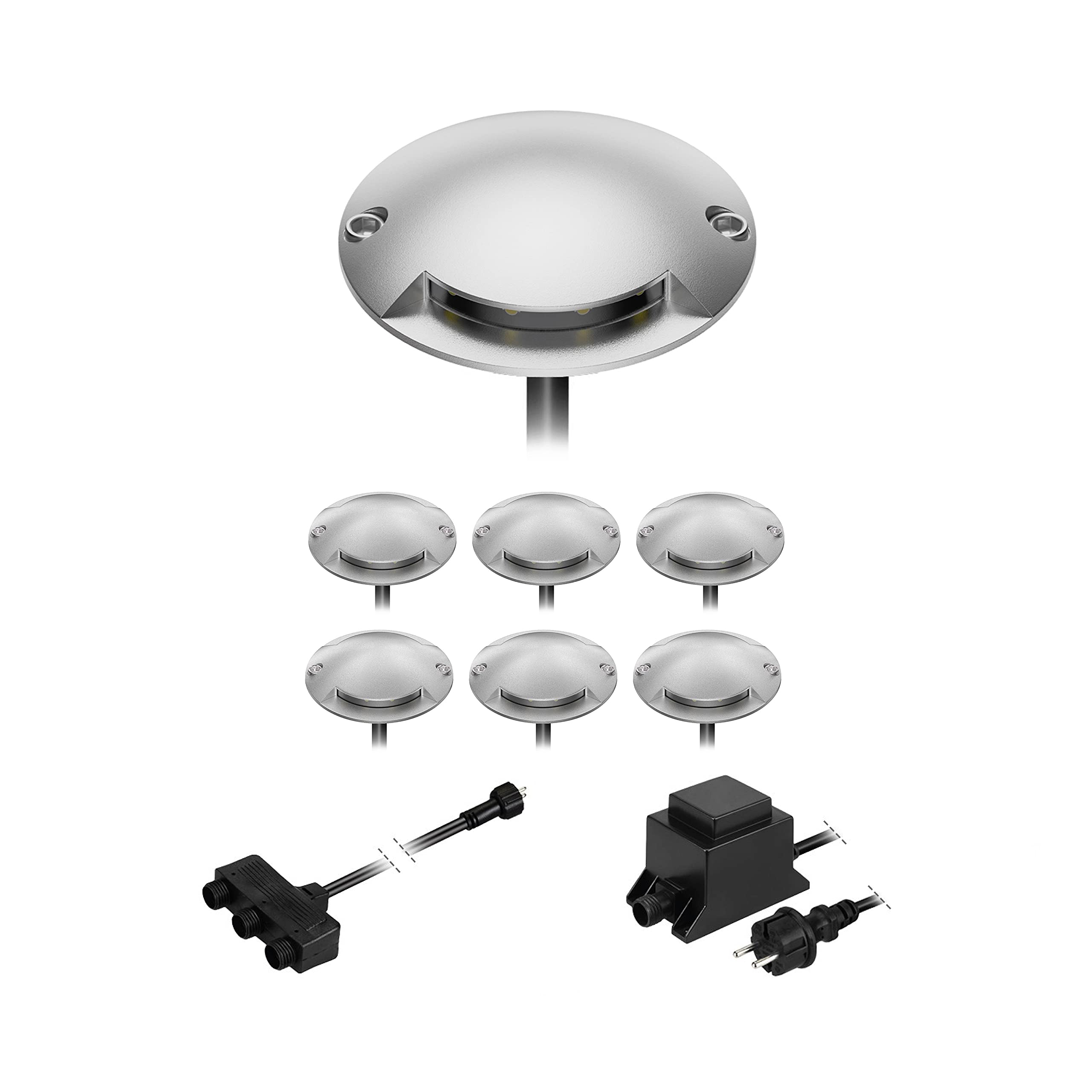 ledscom.de Lámpara LED de superficie para suelo Bunda, 1 lámpara, para exteriores, transitable, blanco cálido, juego de 7