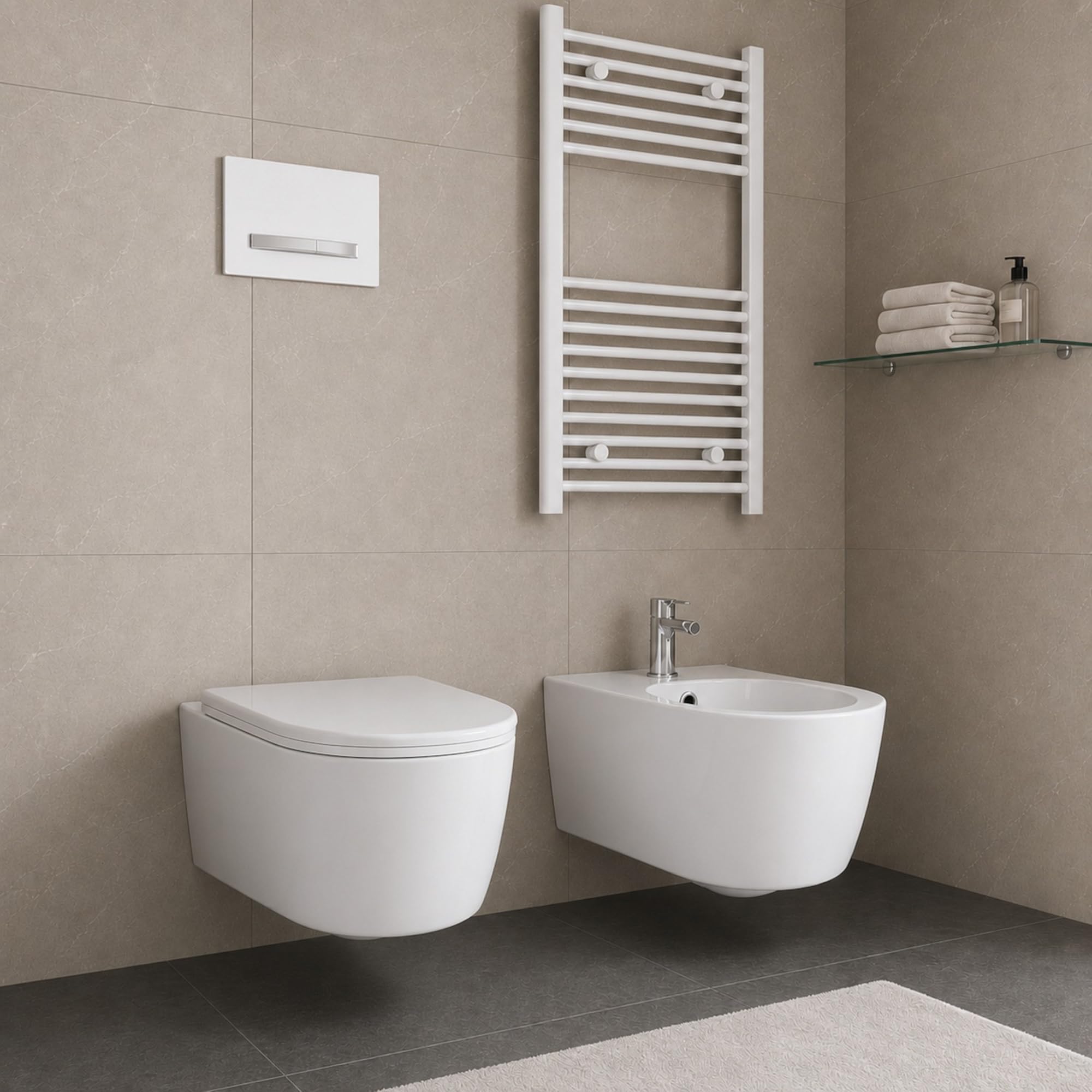 Giunone Bidet Sospeso in Ceramica Sanitaria, Scarico a Parete, Bianco Lucido, 35,5 x 51,5 cm